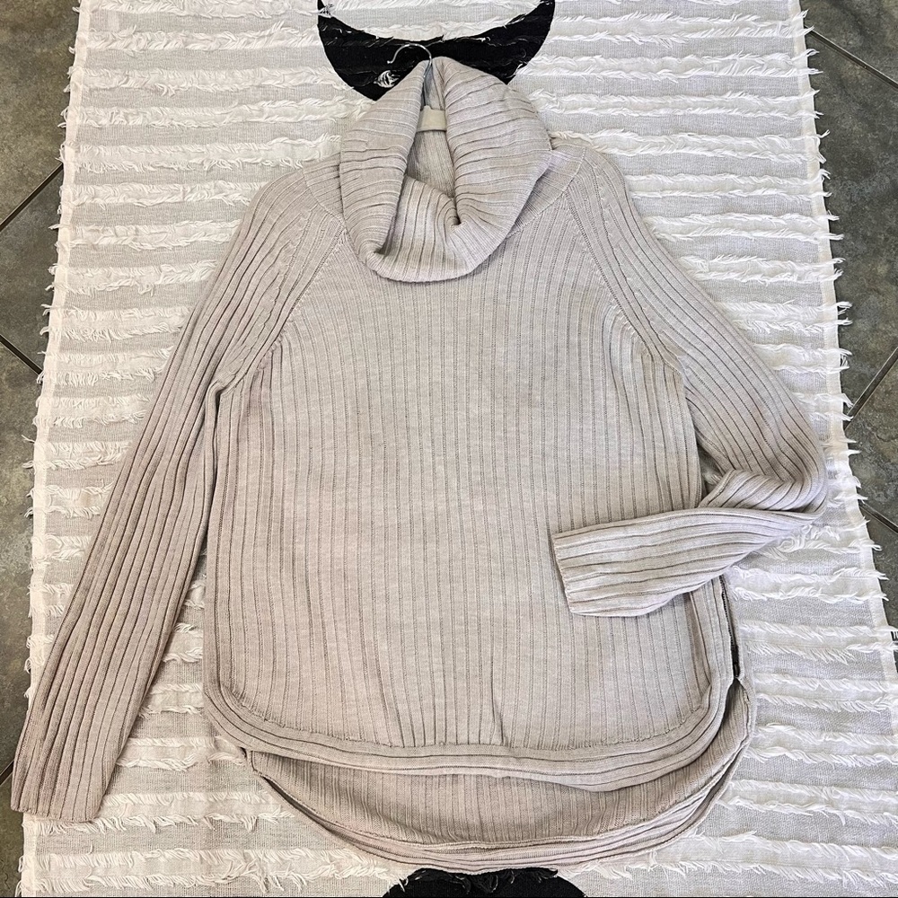 Garnet Hill Women Ribbed Knit 100% Wool Cowl Neck Pullover Sweater Sz XL Gray